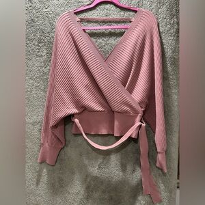 Love Tree Dusty Rose Ribbed Wrap Sweater